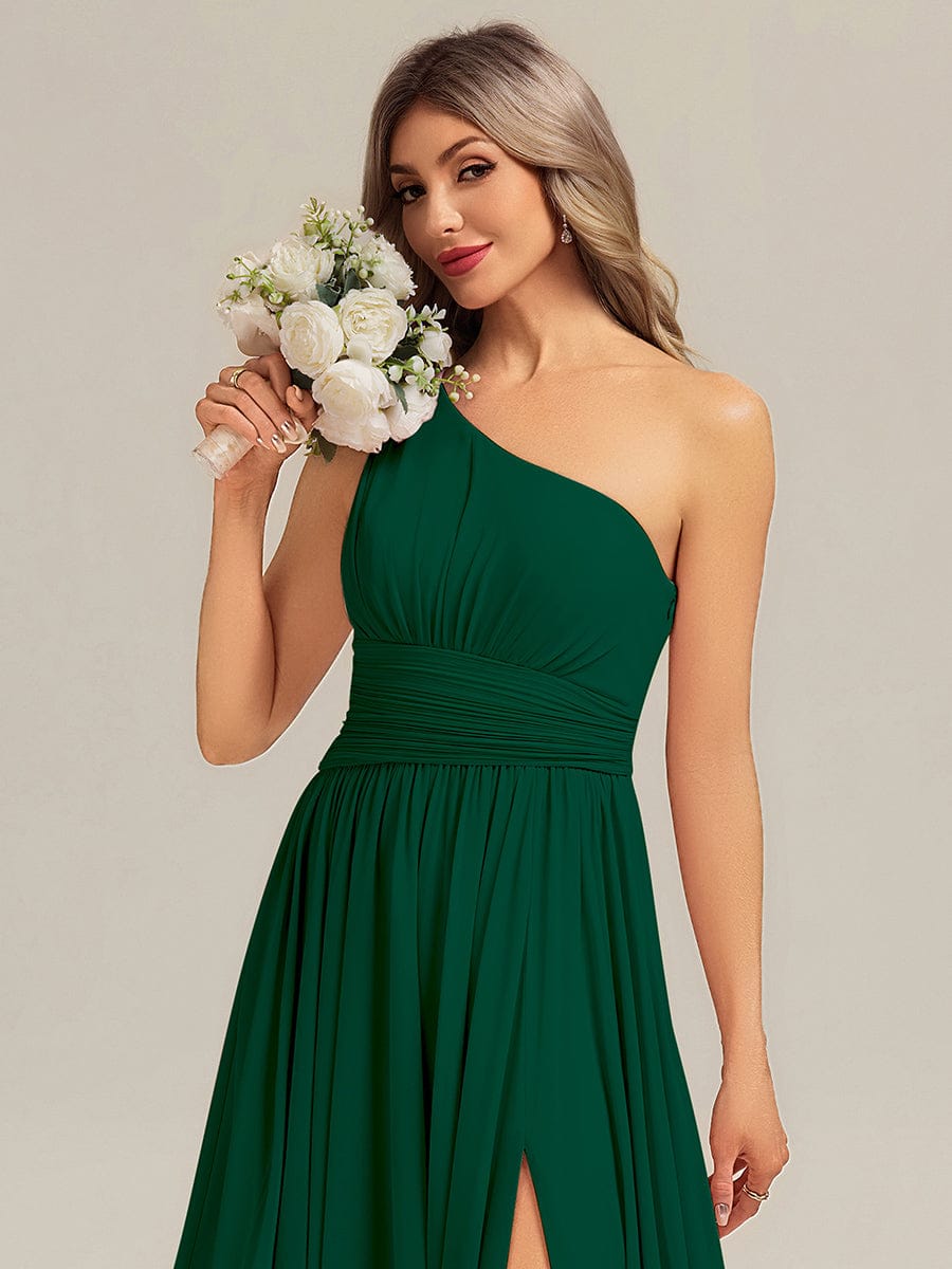 Thigh-High Slit Chiffon Sleeveless Bridesmaid Dress #color_Dark Green
