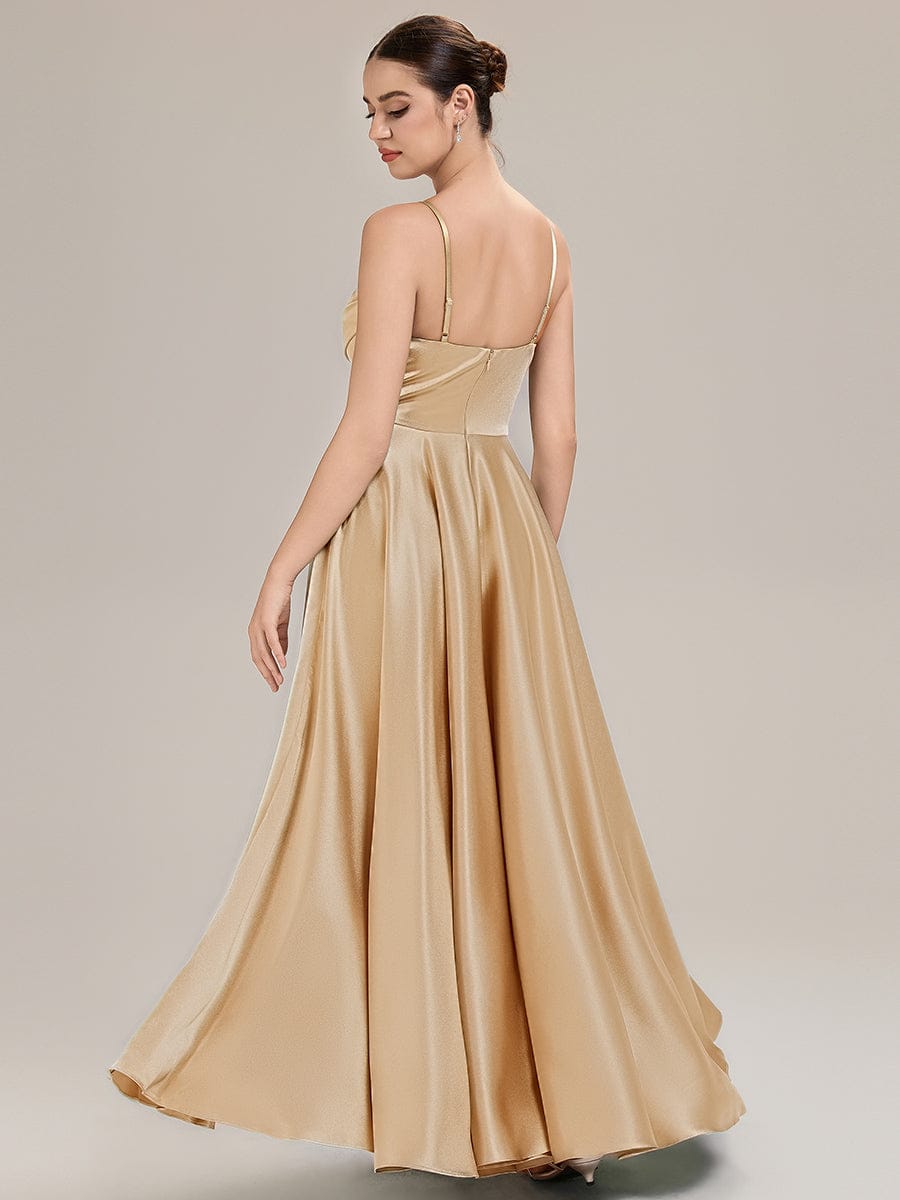 Rhinestone Embellished Satin Sleeveless Bridesmaid Dress #color_Champagne