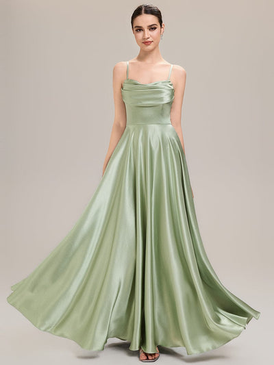 Rhinestone Embellished Satin Sleeveless Bridesmaid Dress #color_Mint Green
