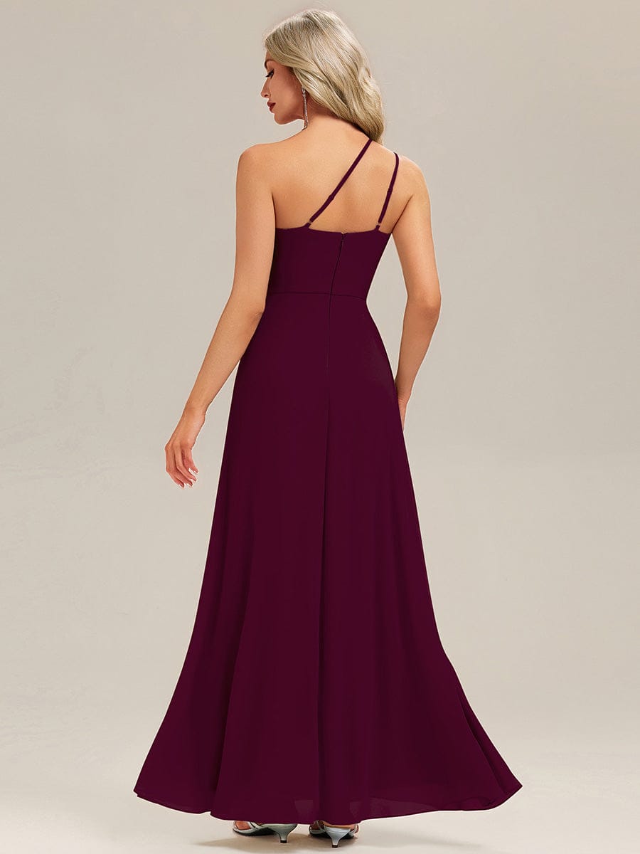 Gathered Chiffon Sleeveless Bridesmaid Dress #color_Burgundy