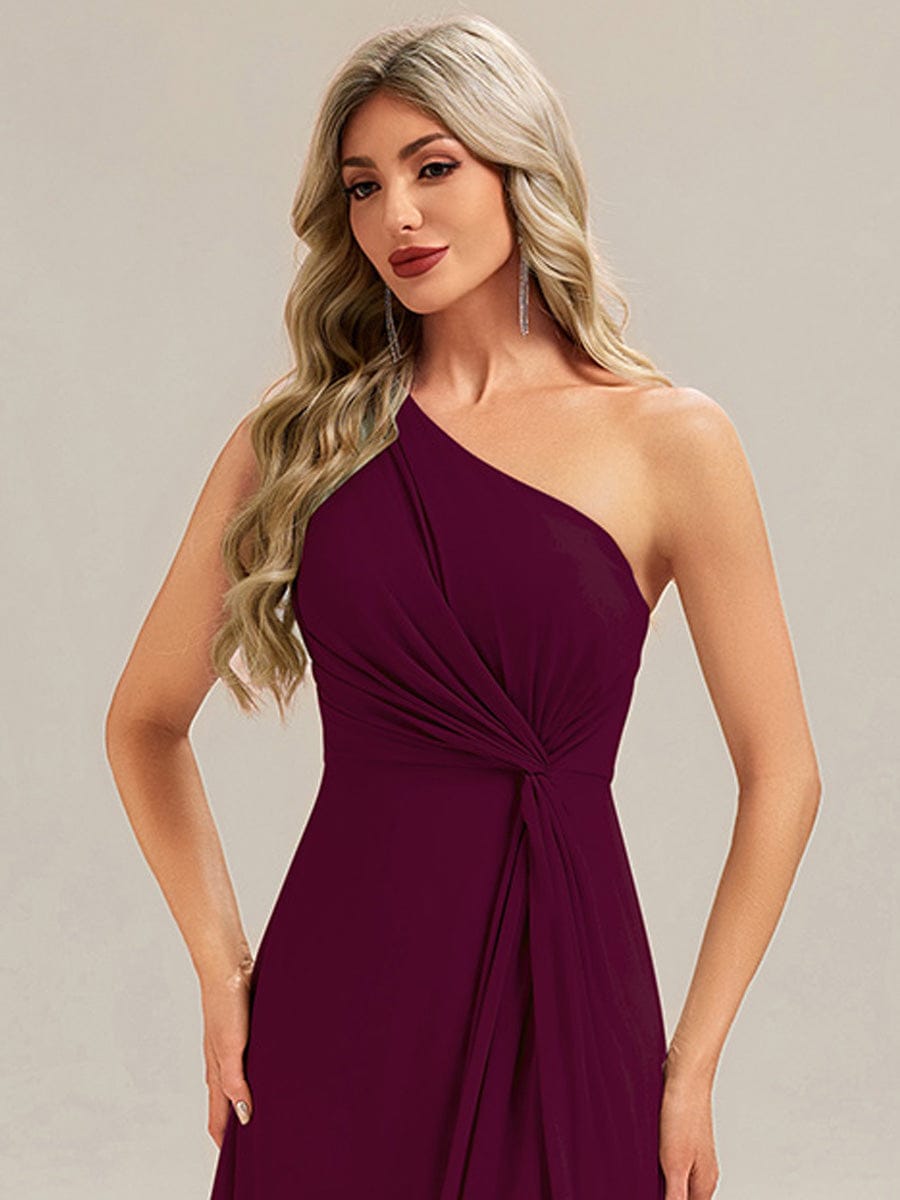Gathered Chiffon Sleeveless Bridesmaid Dress #color_Burgundy