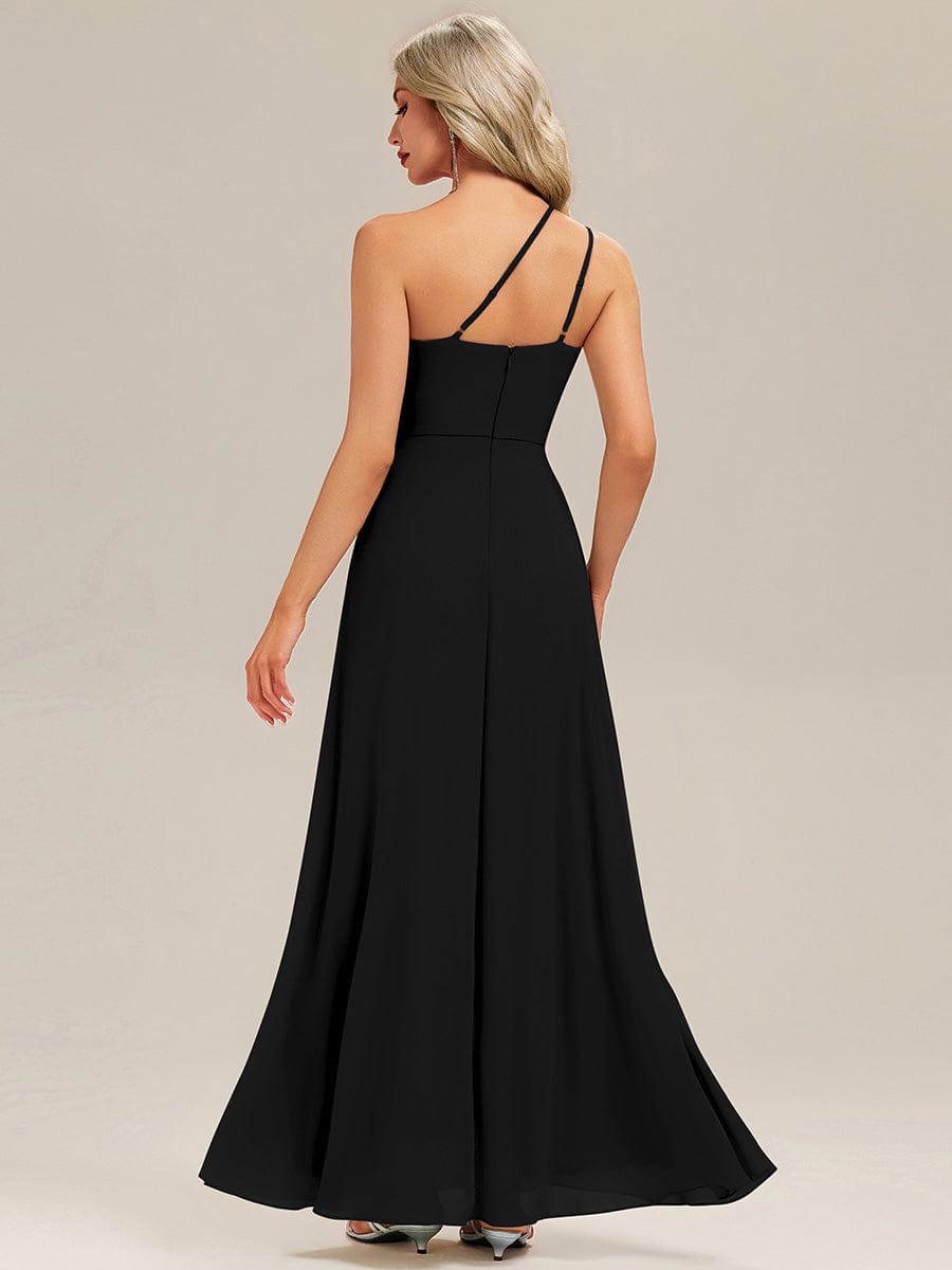 Gathered Chiffon Sleeveless Bridesmaid Dress #color_Black