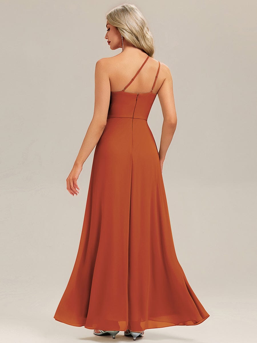 Gathered Chiffon Sleeveless Bridesmaid Dress #color_Burnt Orange