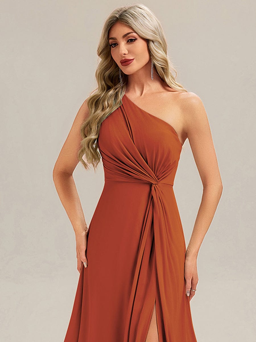 Gathered Chiffon Sleeveless Bridesmaid Dress #color_Burnt Orange