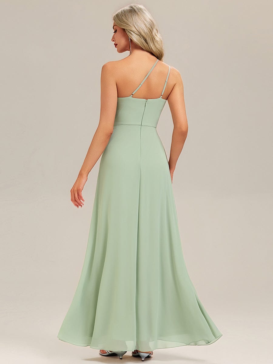 Gathered Chiffon Sleeveless Bridesmaid Dress #color_Mint Green