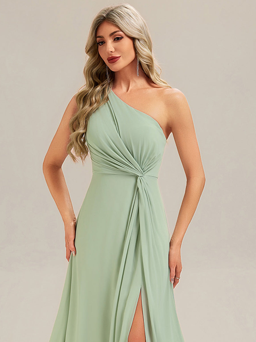 Gathered Chiffon Sleeveless Bridesmaid Dress #color_Mint Green
