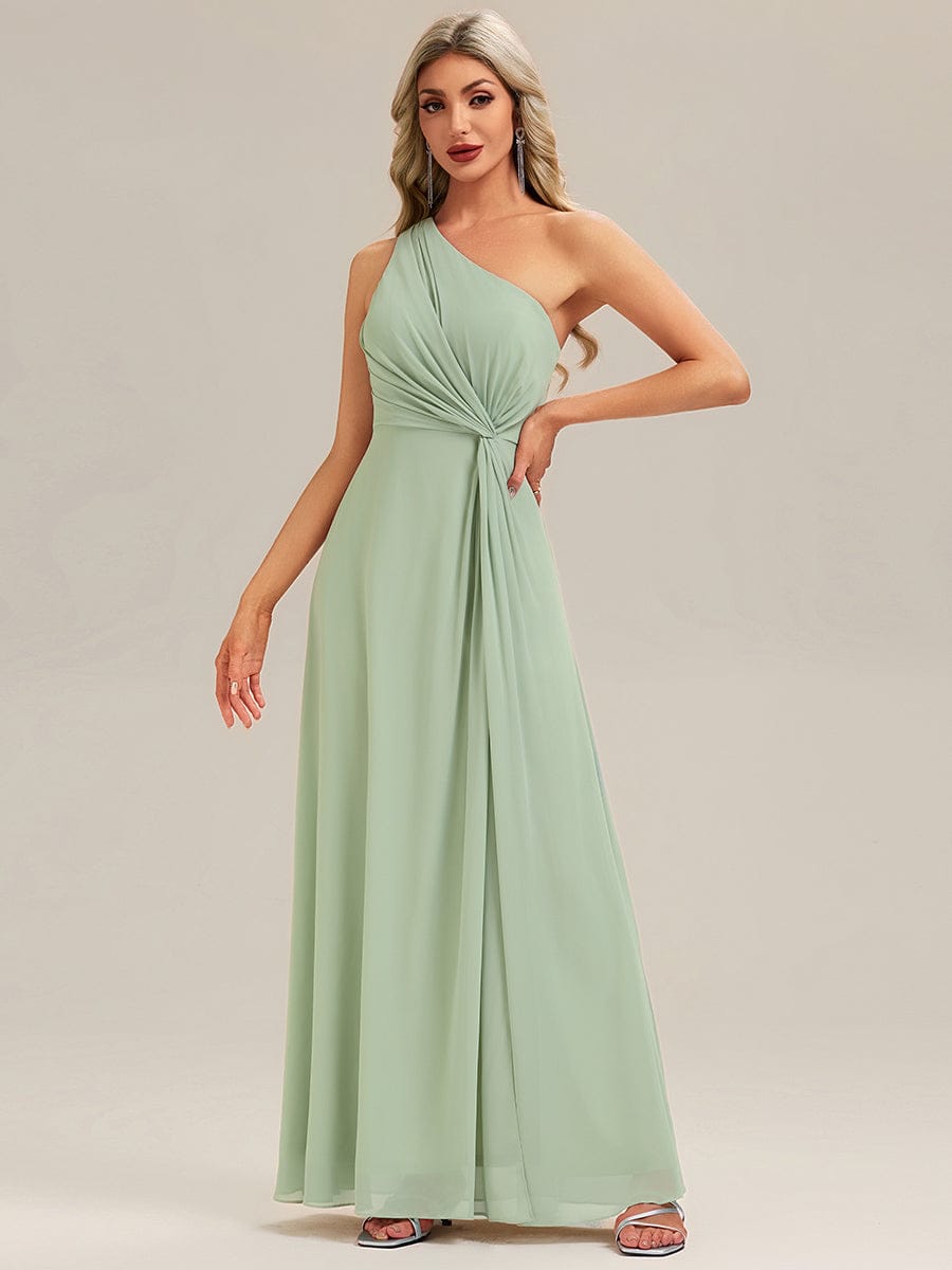 Gathered Chiffon Sleeveless Bridesmaid Dress #color_Mint Green
