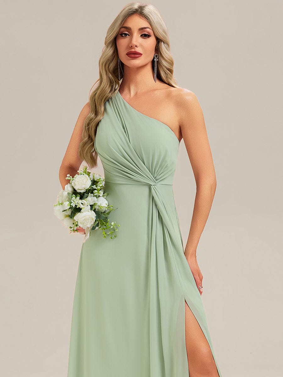 Gathered Chiffon Sleeveless Bridesmaid Dress #color_Mint Green