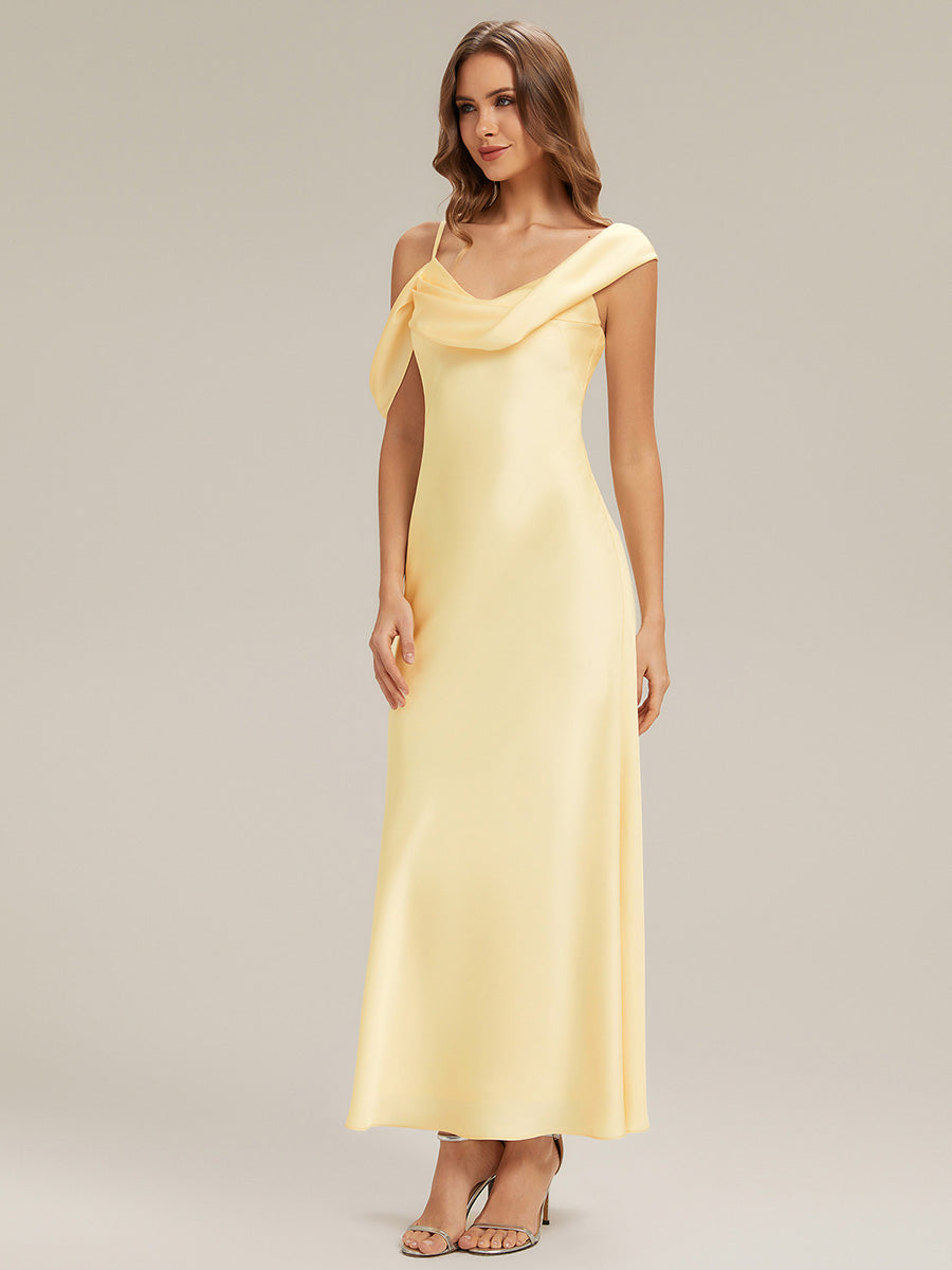 Cowl Neck Satin Drop Shoulder Sleeve Bridesmaid Dress #color_Yellow