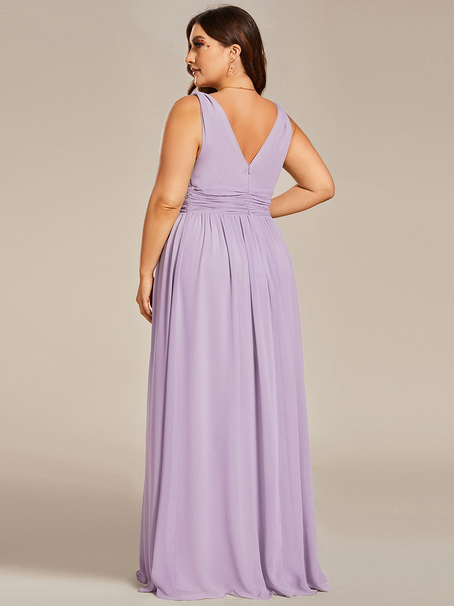 Chiffon Empire Waist Sleeveless Pleated Bridesmaid Dress #color_Frosted Lilac