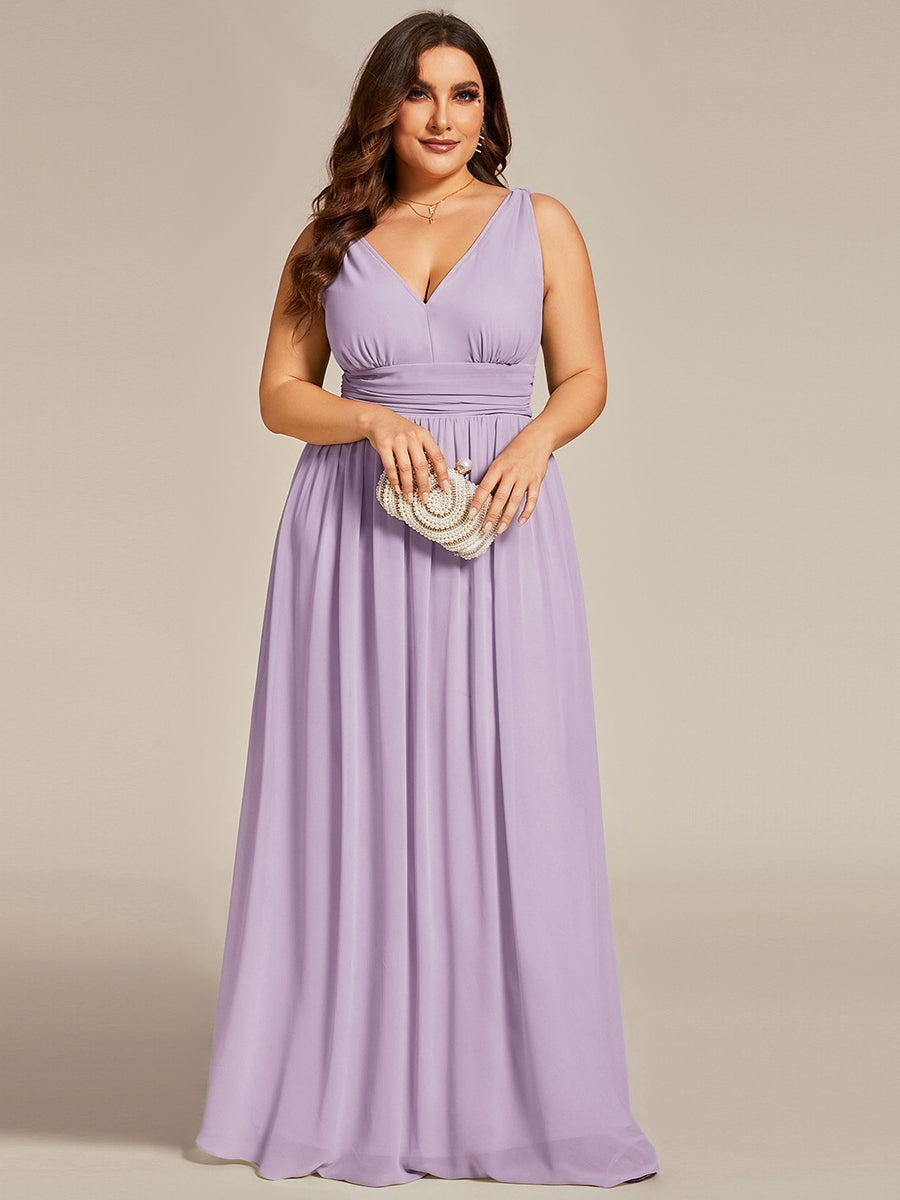 Chiffon Empire Waist Sleeveless Pleated Bridesmaid Dress #color_Frosted Lilac