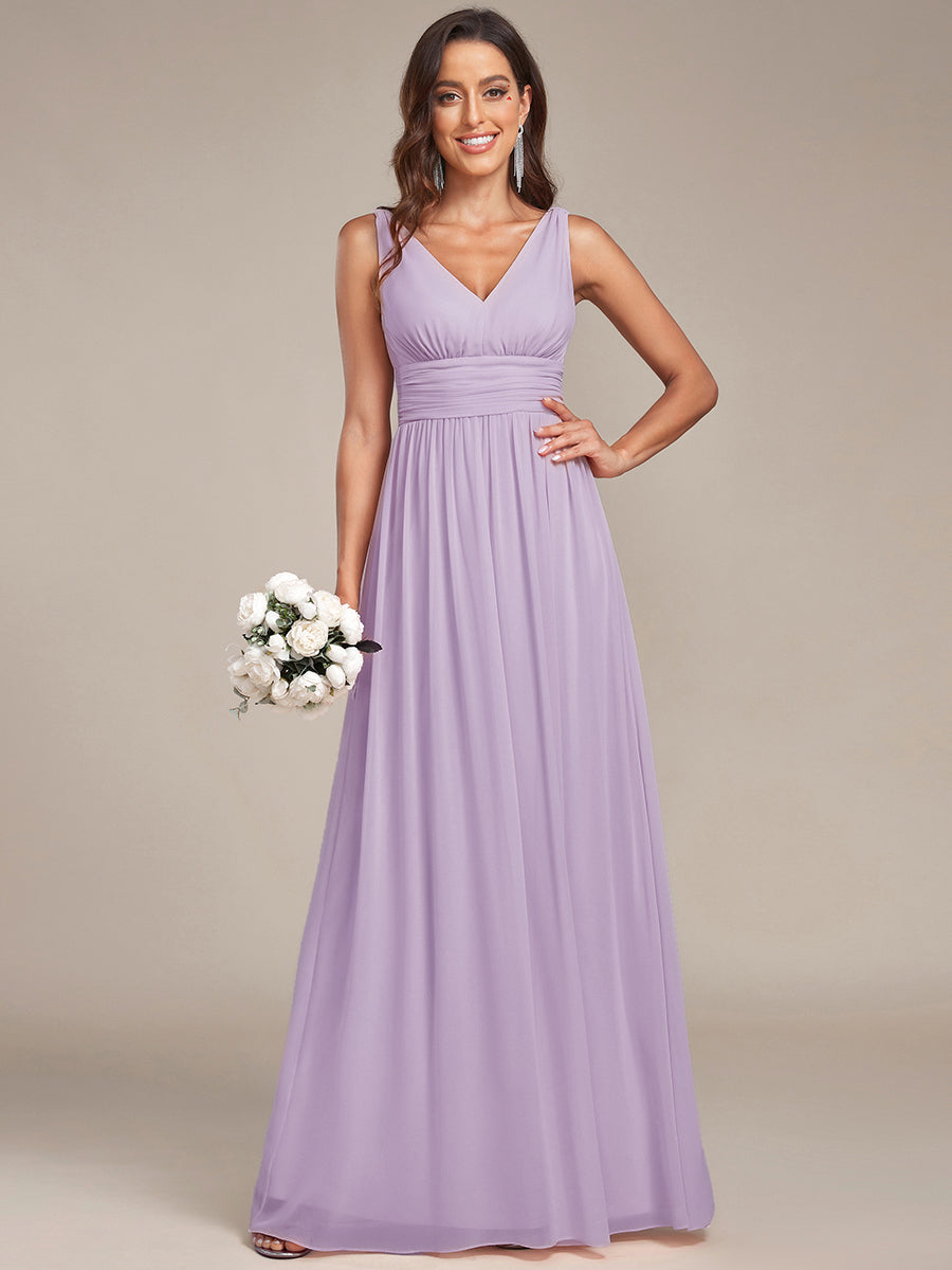 Chiffon Empire Waist Sleeveless Pleated Bridesmaid Dress #color_Frosted Lilac