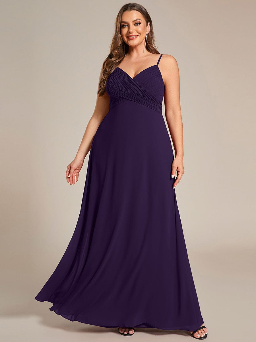 Plus Size Draped Back Criss-Cross Chiffon A-Line Dress #color_Dark Purple