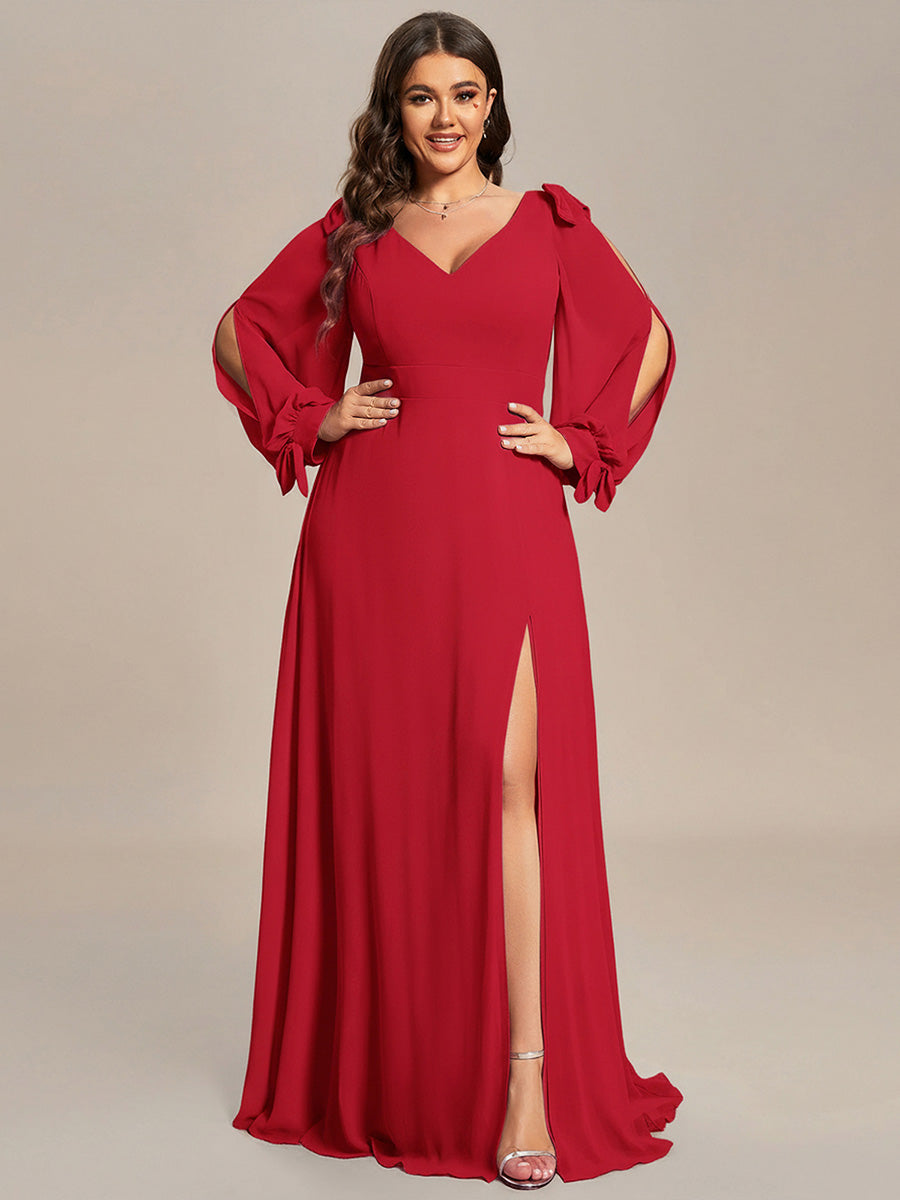 Open Lantern Sleeve A-Line Bridesmaid Dress #color_Red