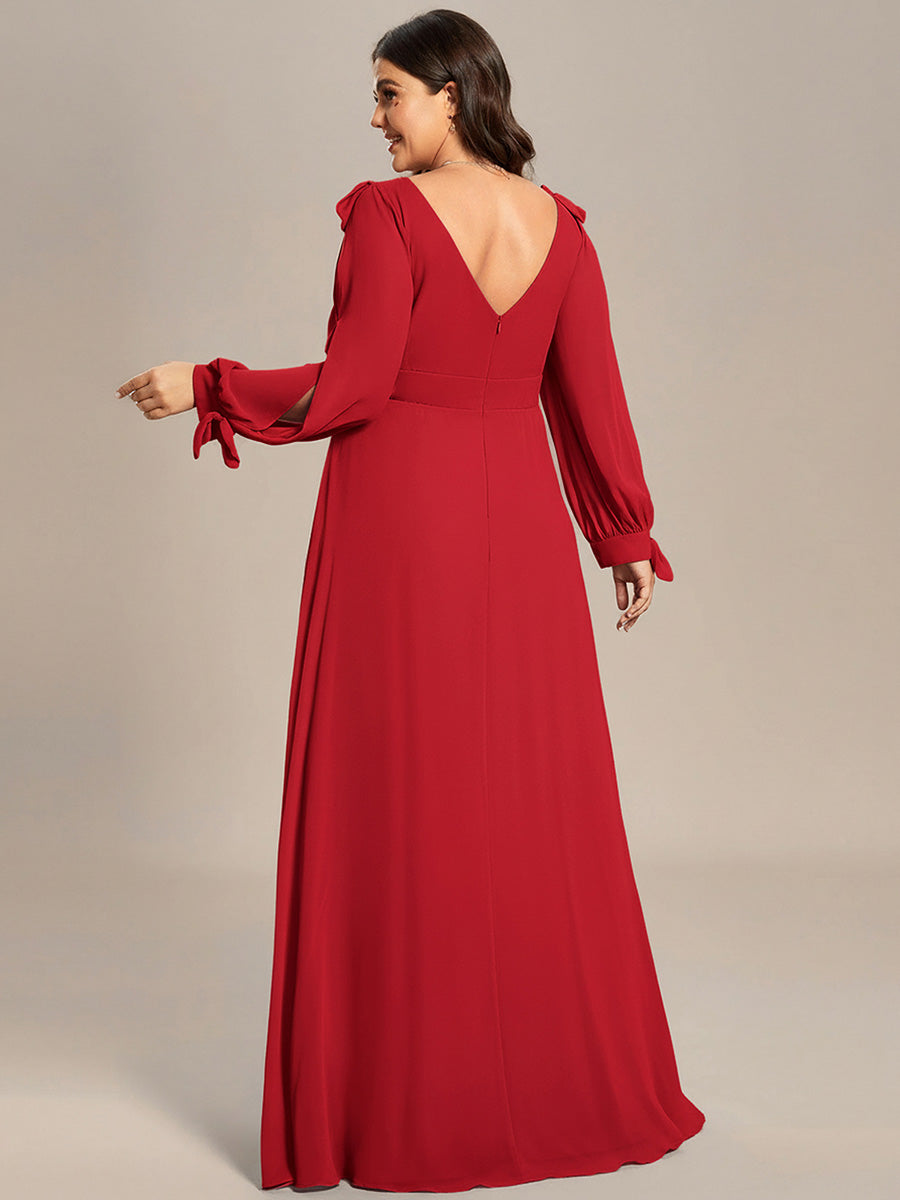 Plus Size Open Lantern Sleeve A-Line Bridesmaid Dress #color_Red