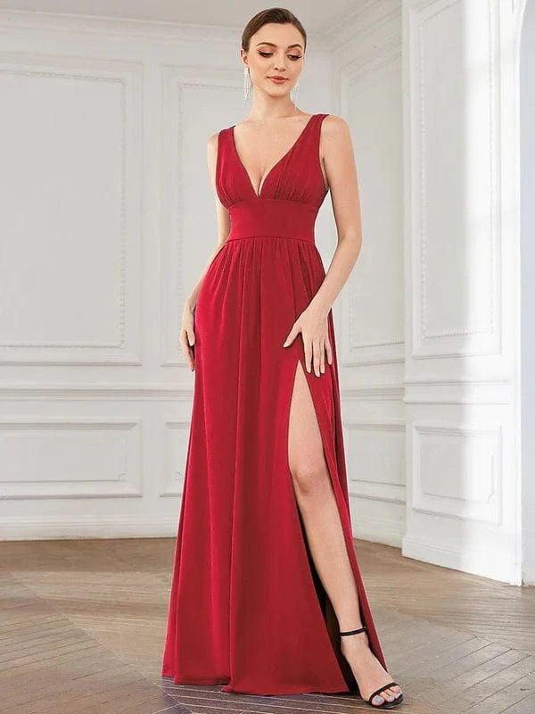 ever SORAYA|Chiffon High Slit Sleeveless V-Neck Empire Waist Formal Evening Dress