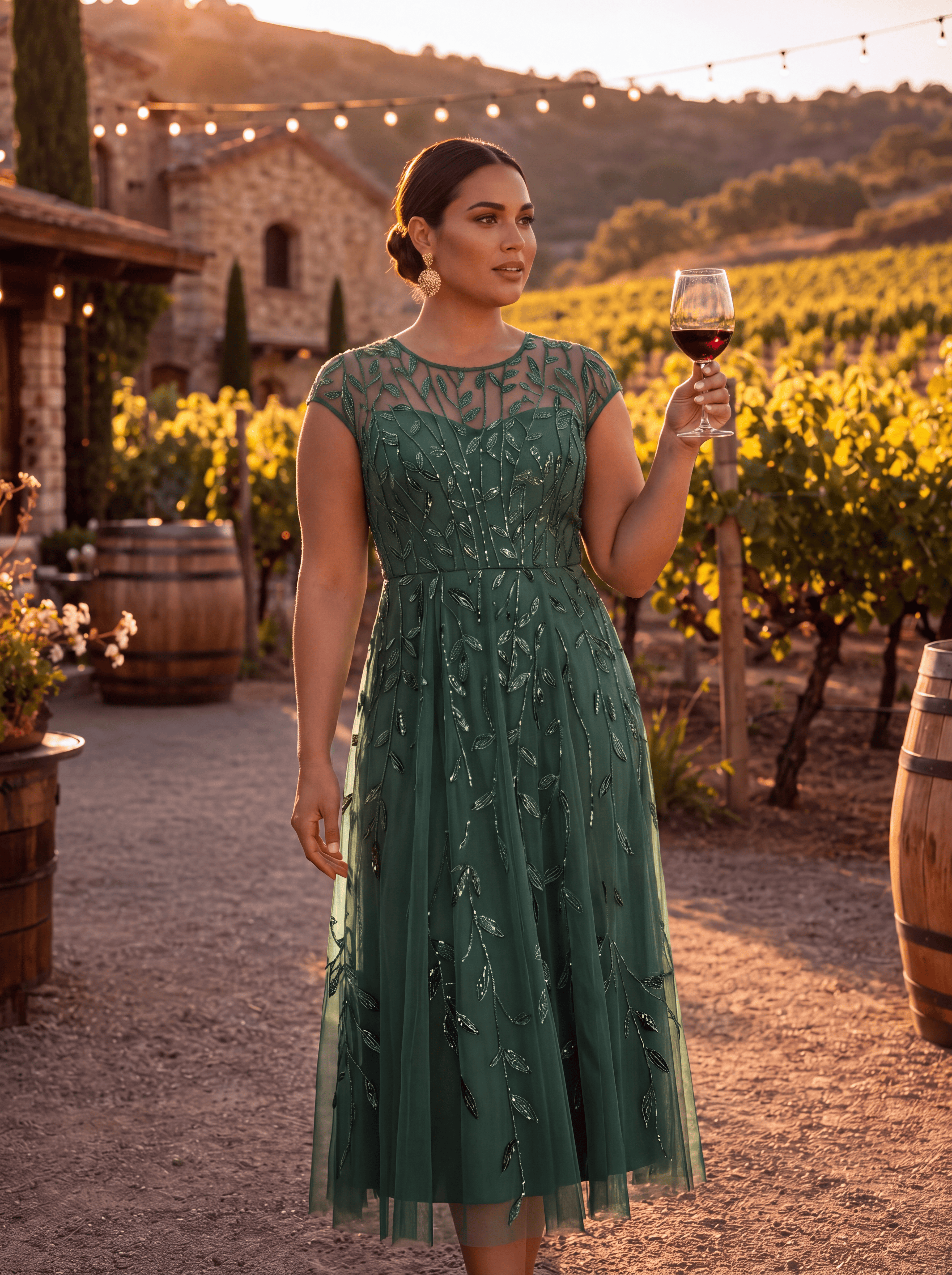 See-through Sequin Cap Sleeve Wedding Guest Dress #color_Eucalyptus
