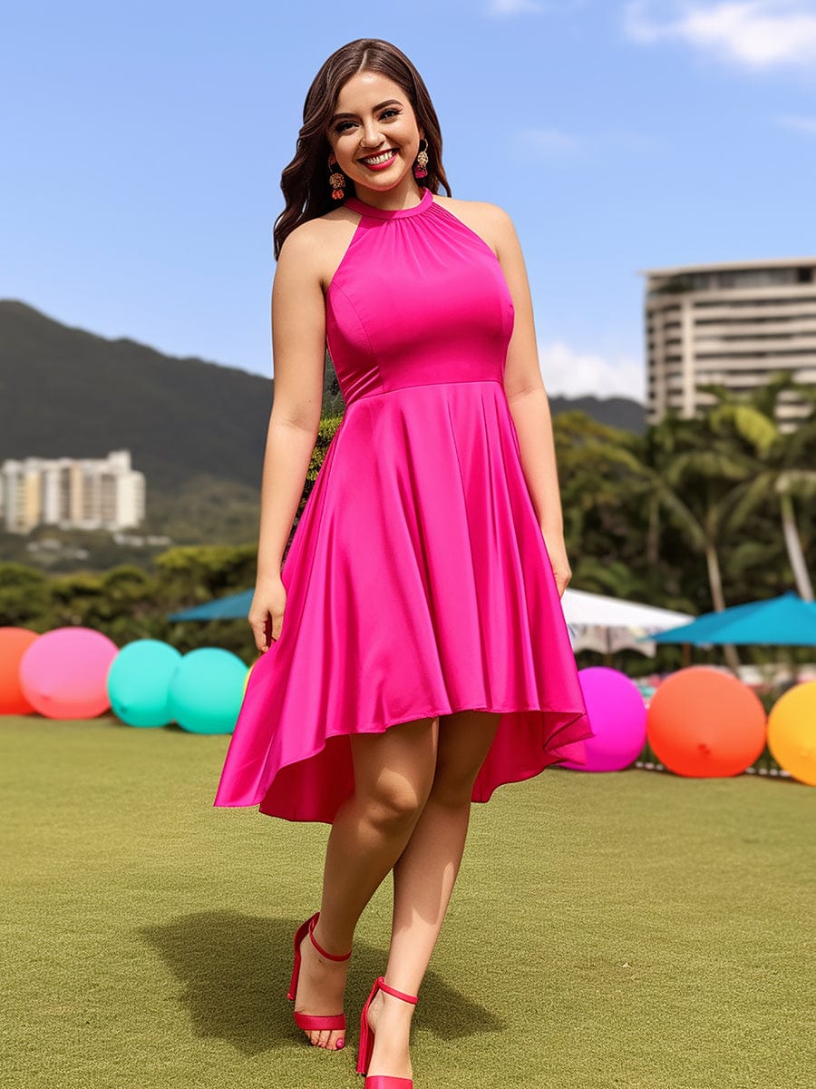 Halterneck Fashion Knee-Length A-Line Wedding Guest Dress