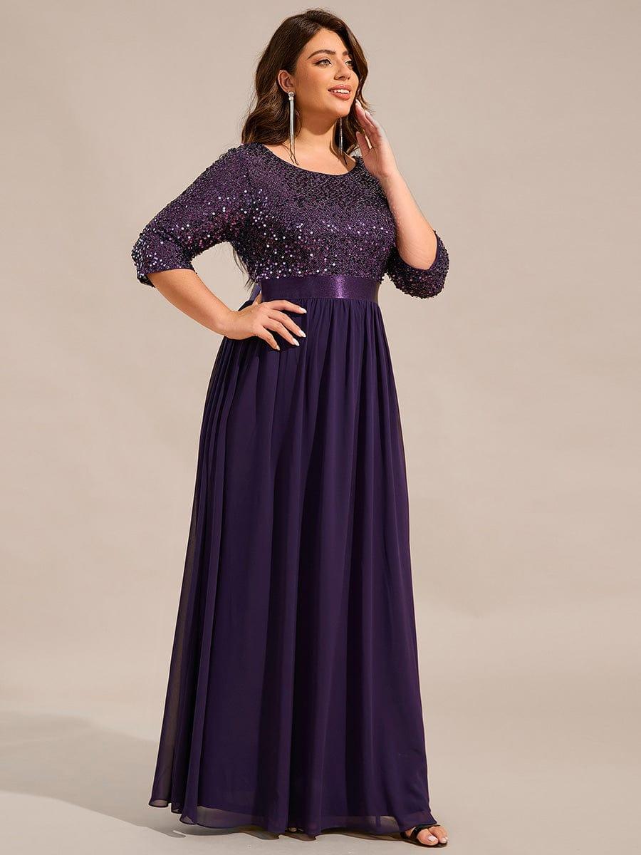 Sequin Round Neckline Dress with Chiffon #color_Dark Purple