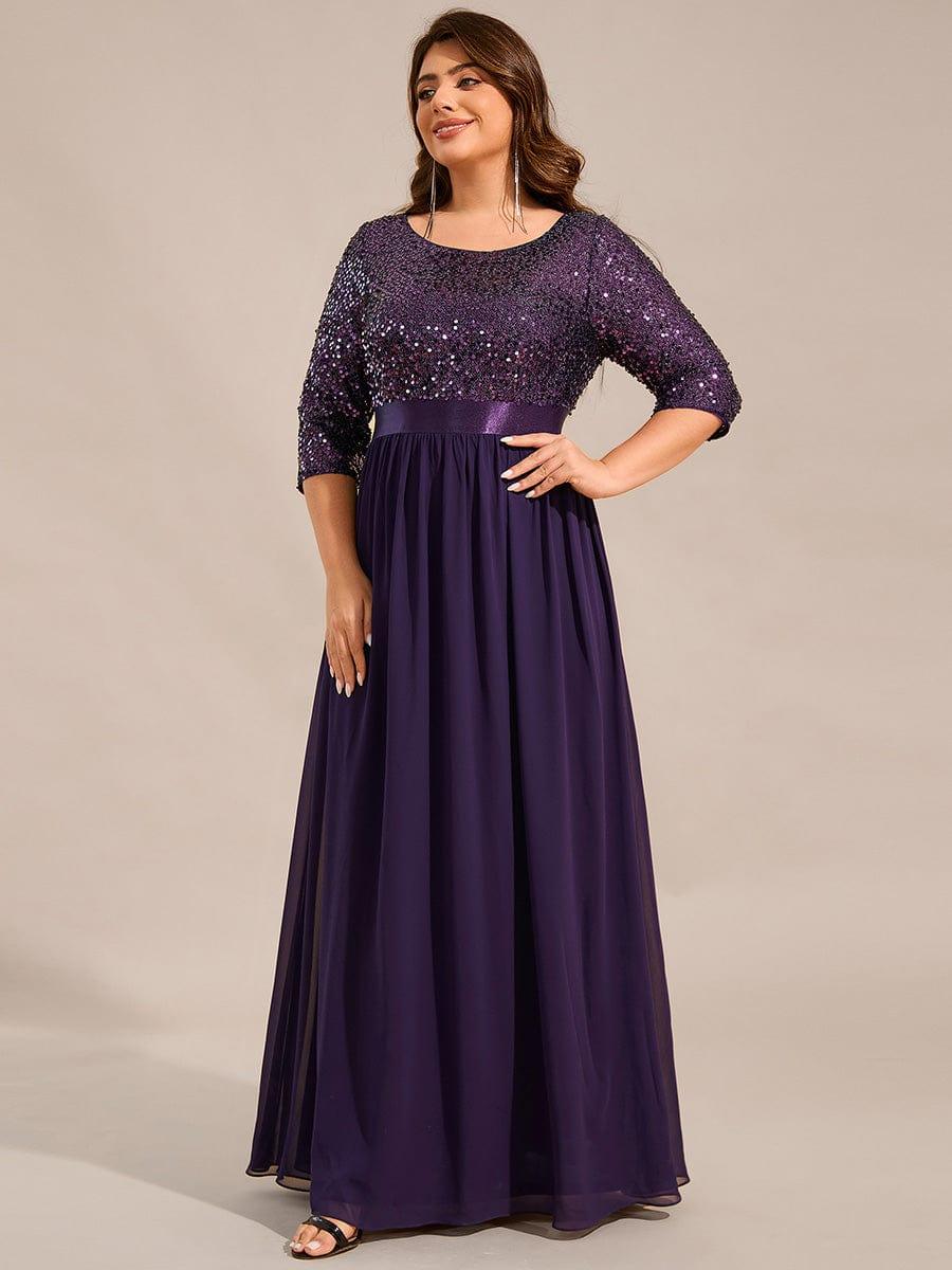 Sequin Round Neckline Dress with Chiffon #color_Dark Purple