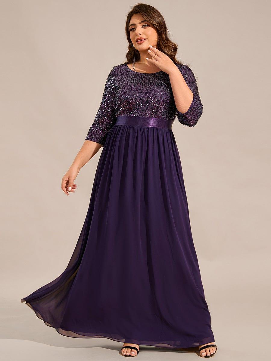 Sequin Round Neckline Dress with Chiffon #color_Dark Purple