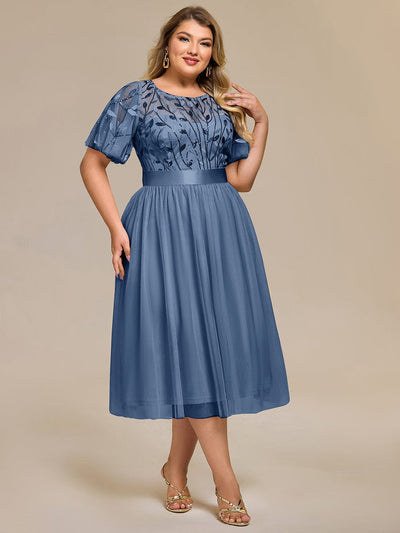 Plus Size Sequin Leaf Midi Evening Dresses #color_Dusty Blue
