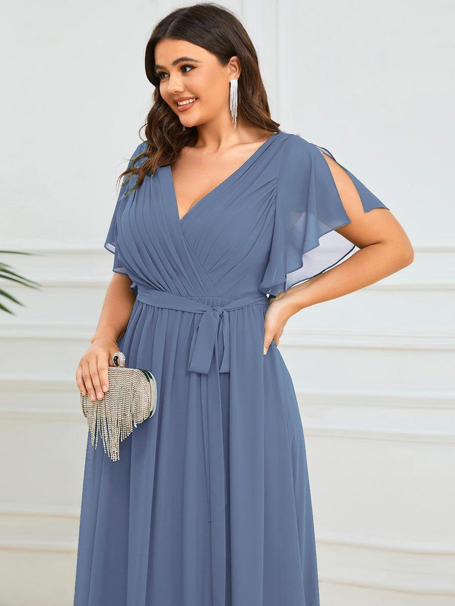 Plus Size Pleated Tie-Waist Chiffon Bridesmaid Dress #color_Dusty Blue