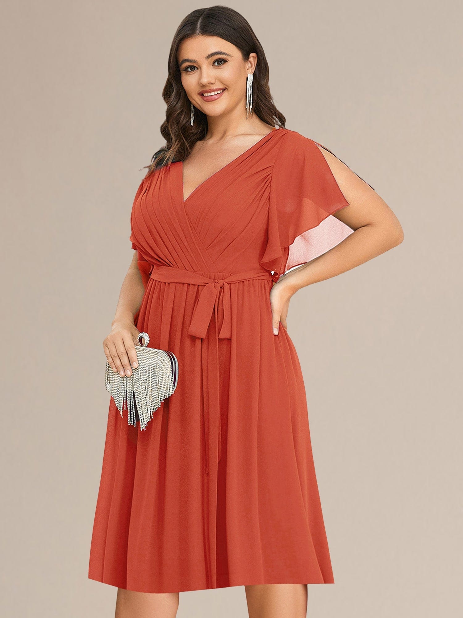 Plus Size Tie-Waist Bridesmaid Dresses #color_Burnt Orange