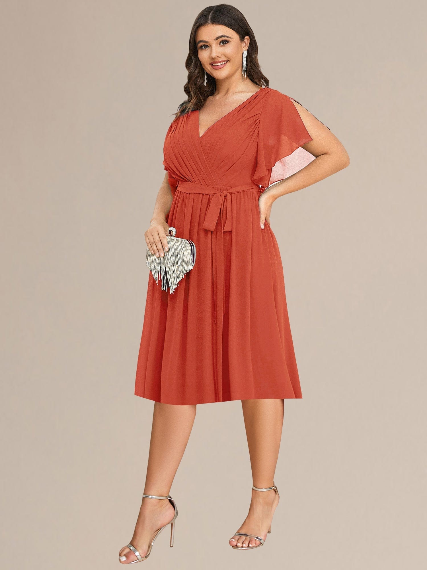 Plus Size Tie-Waist Bridesmaid Dresses #color_Burnt Orange