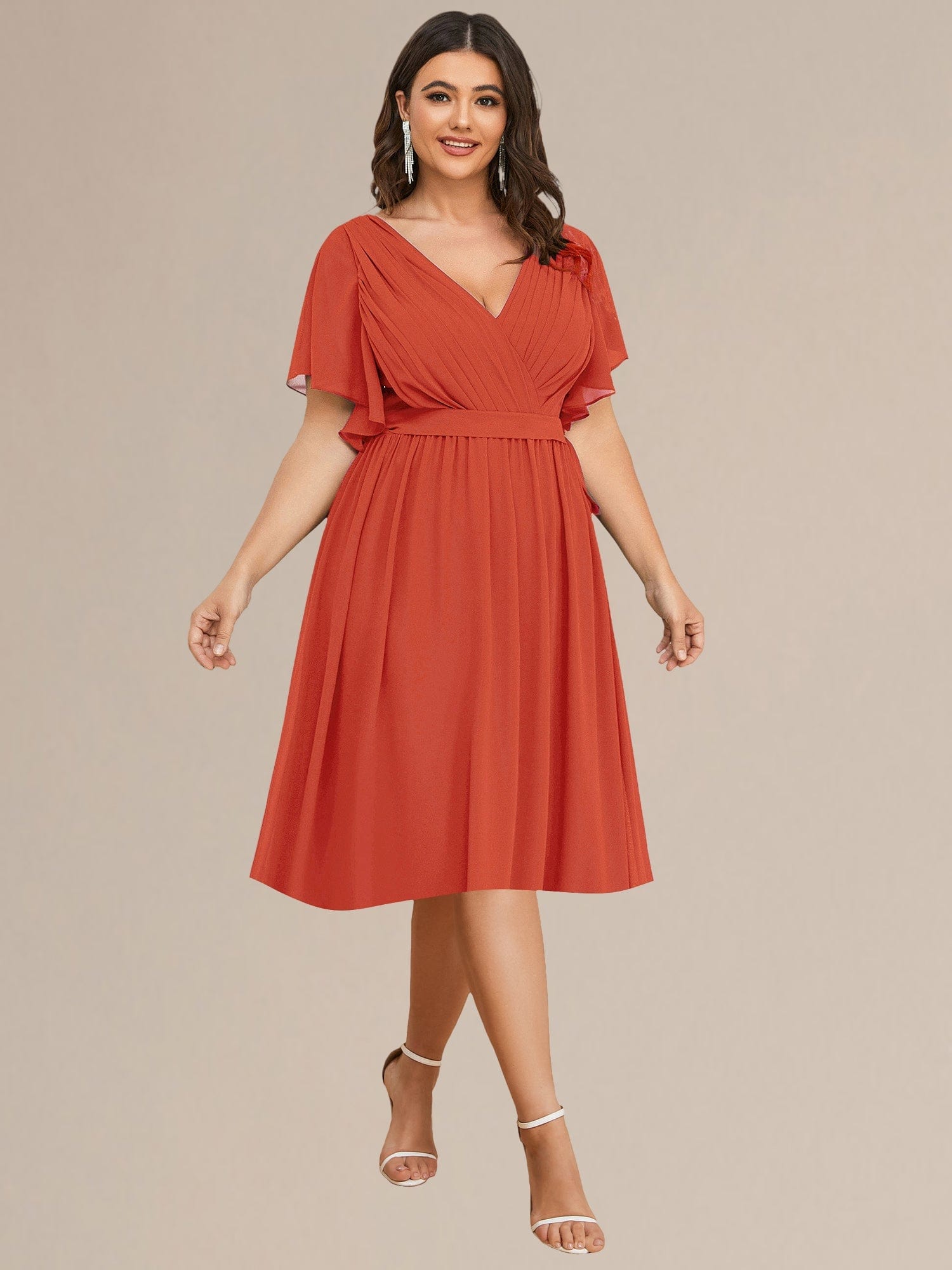 Plus Size Tie-Waist Bridesmaid Dresses #color_Burnt Orange