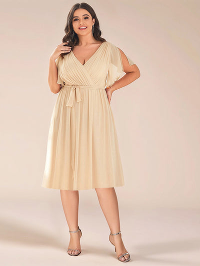 Plus Size Tie-Waist Bridesmaid Dresses #color_Champagne