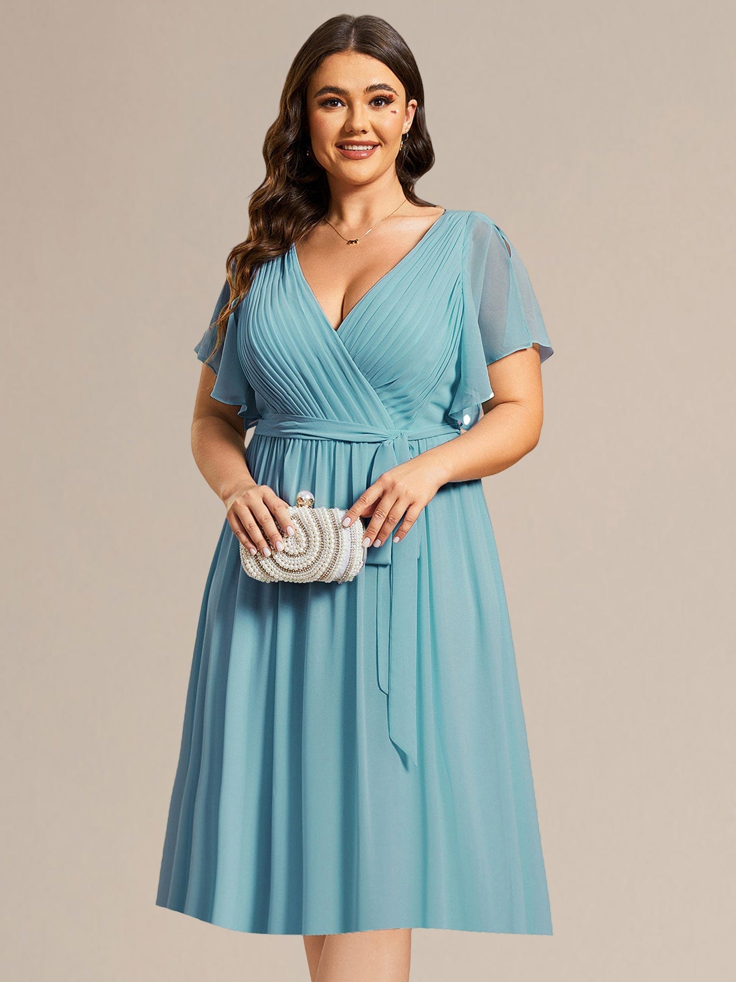 Plus Size Tie-Waist Bridesmaid Dresses #color_Light Teal