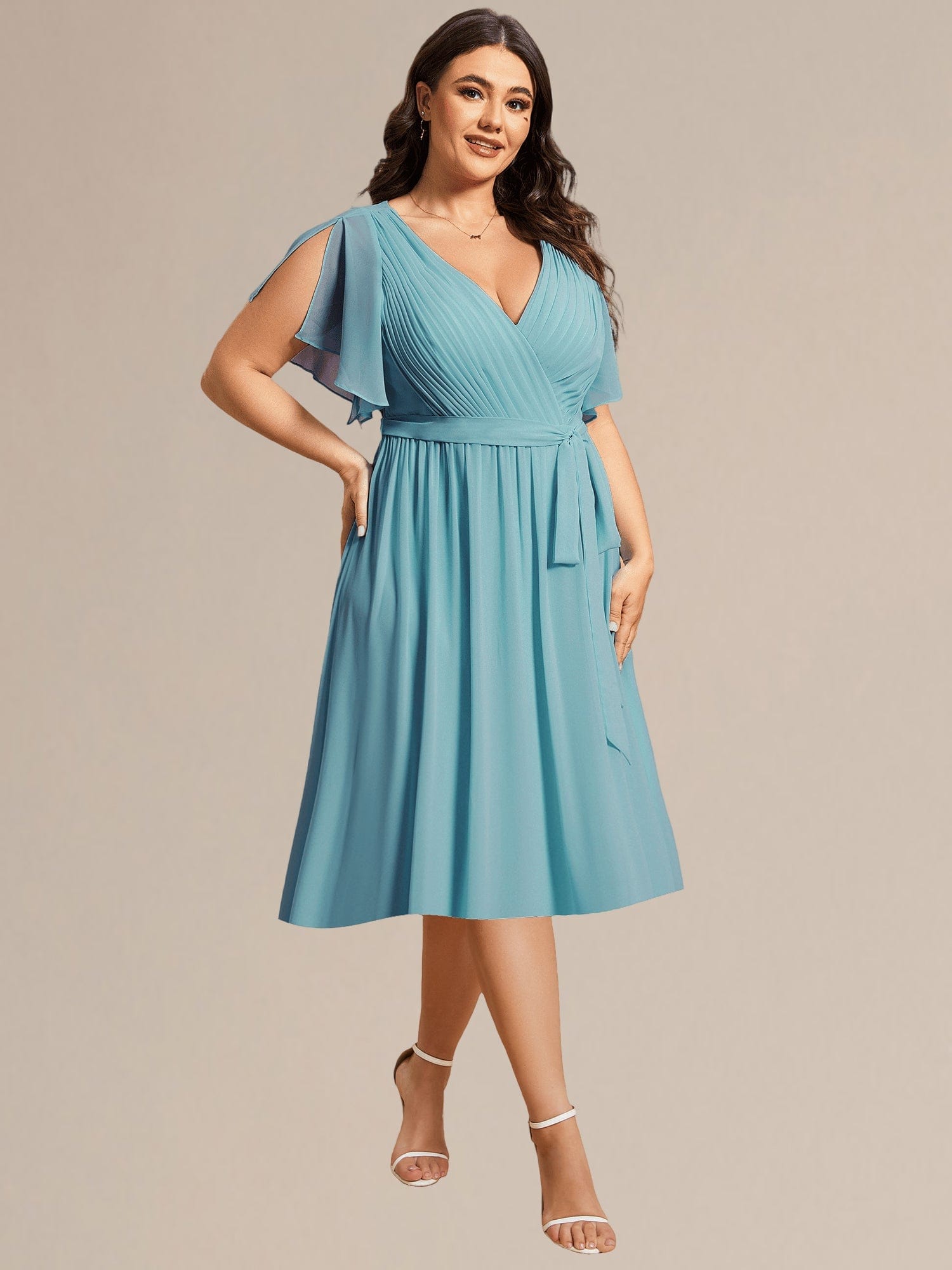 Plus Size Tie-Waist Bridesmaid Dresses #color_Light Teal