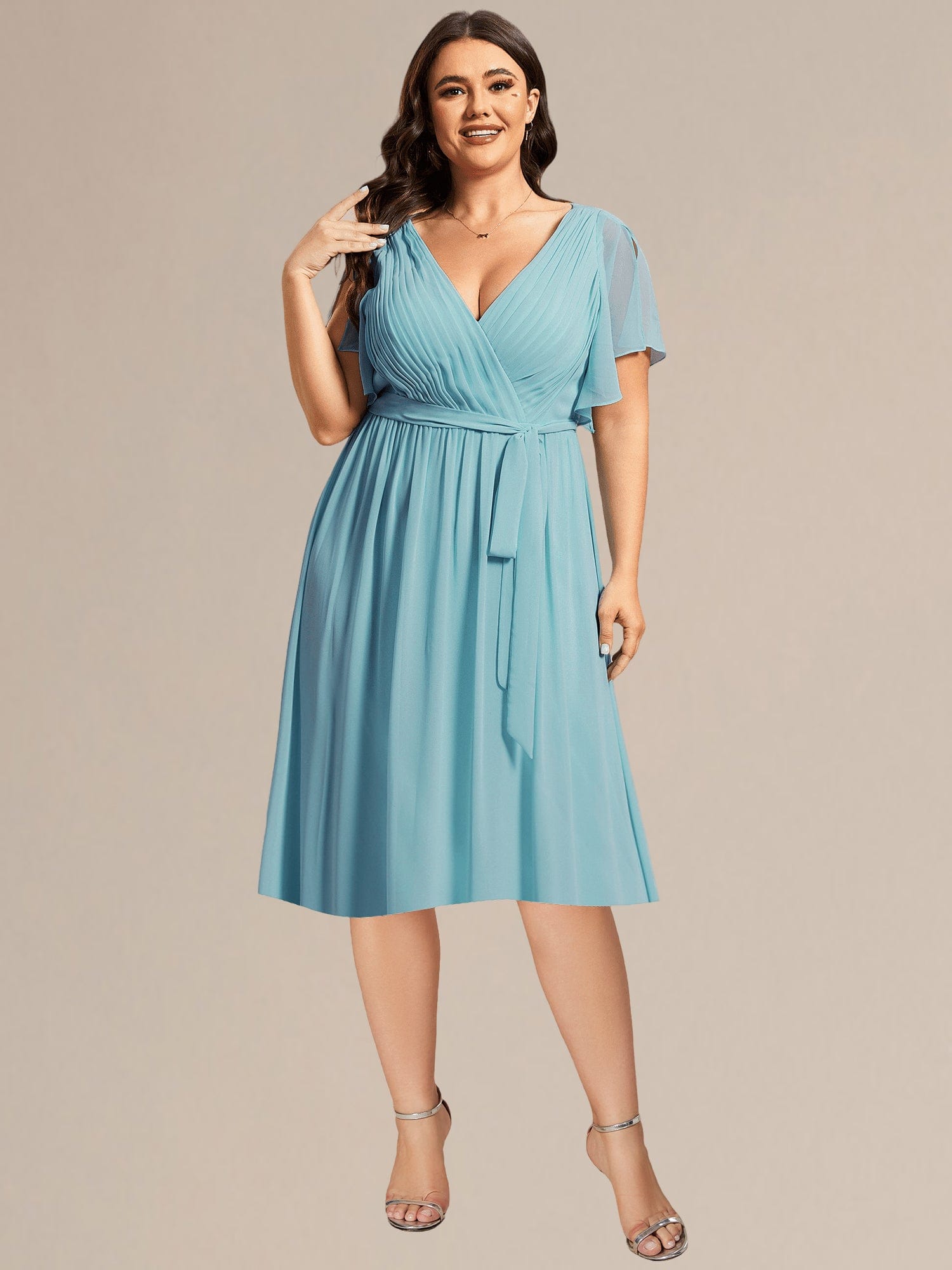 Plus Size Tie-Waist Bridesmaid Dresses #color_Light Teal