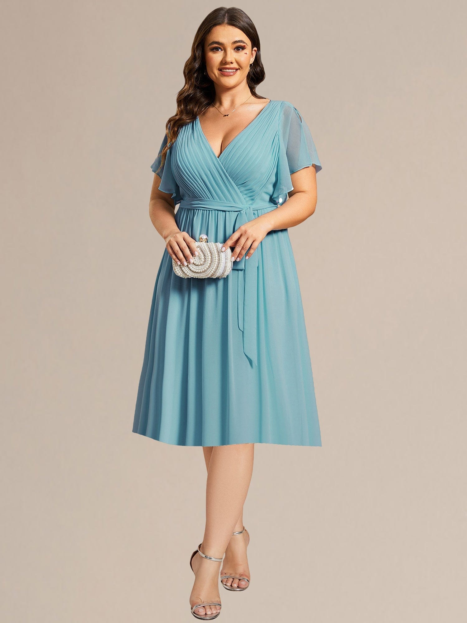 Plus Size Tie-Waist Bridesmaid Dresses #color_Light Teal