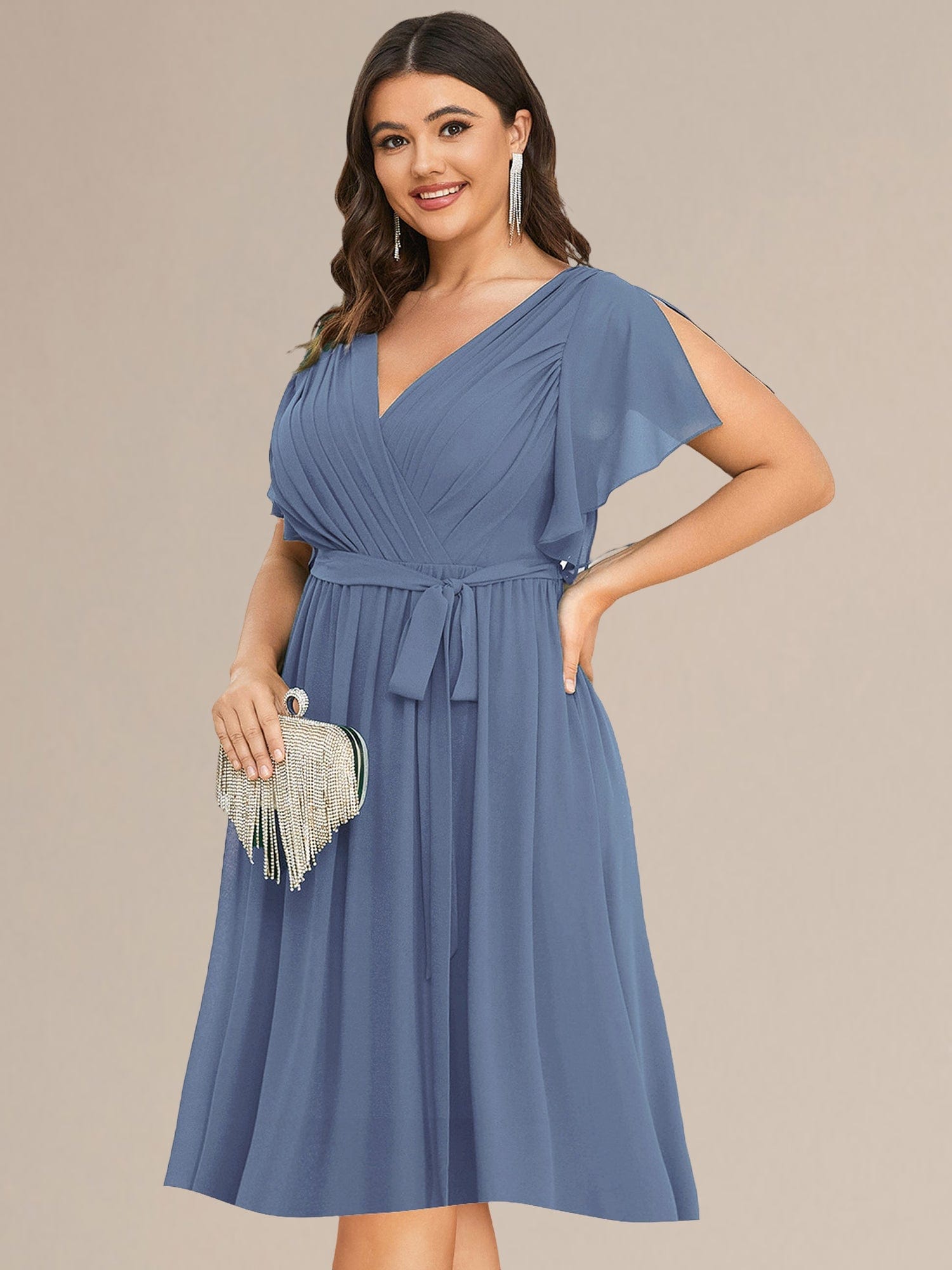 Plus Size Tie-Waist Bridesmaid Dresses #color_Dusty Blue