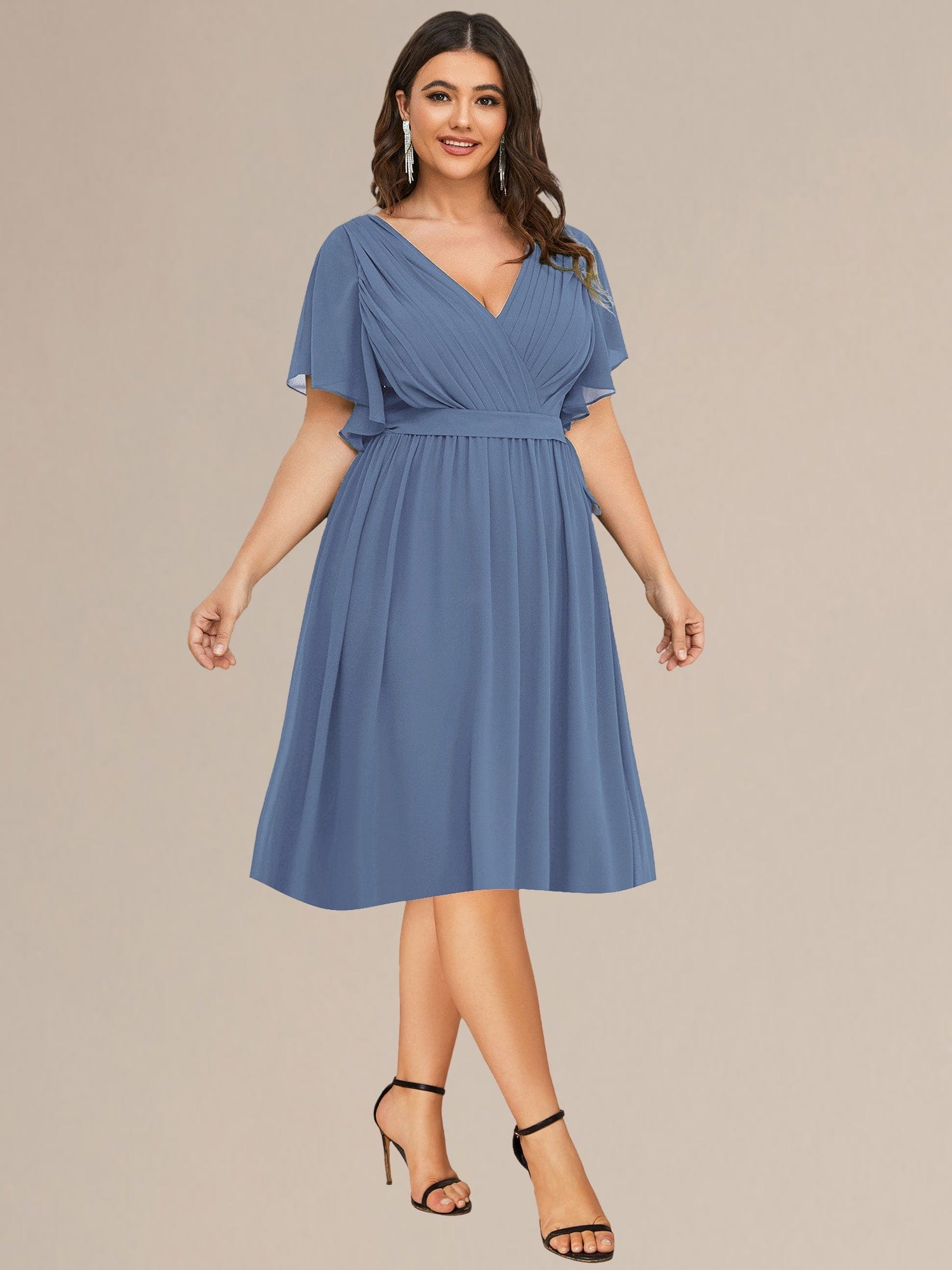 Plus Size Tie-Waist Bridesmaid Dresses #color_Dusty Blue