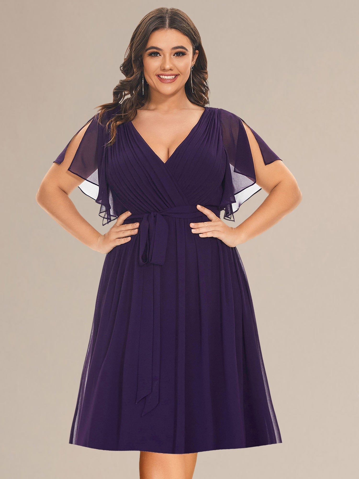 Plus Size Tie-Waist Bridesmaid Dresses #color_Dark Purple