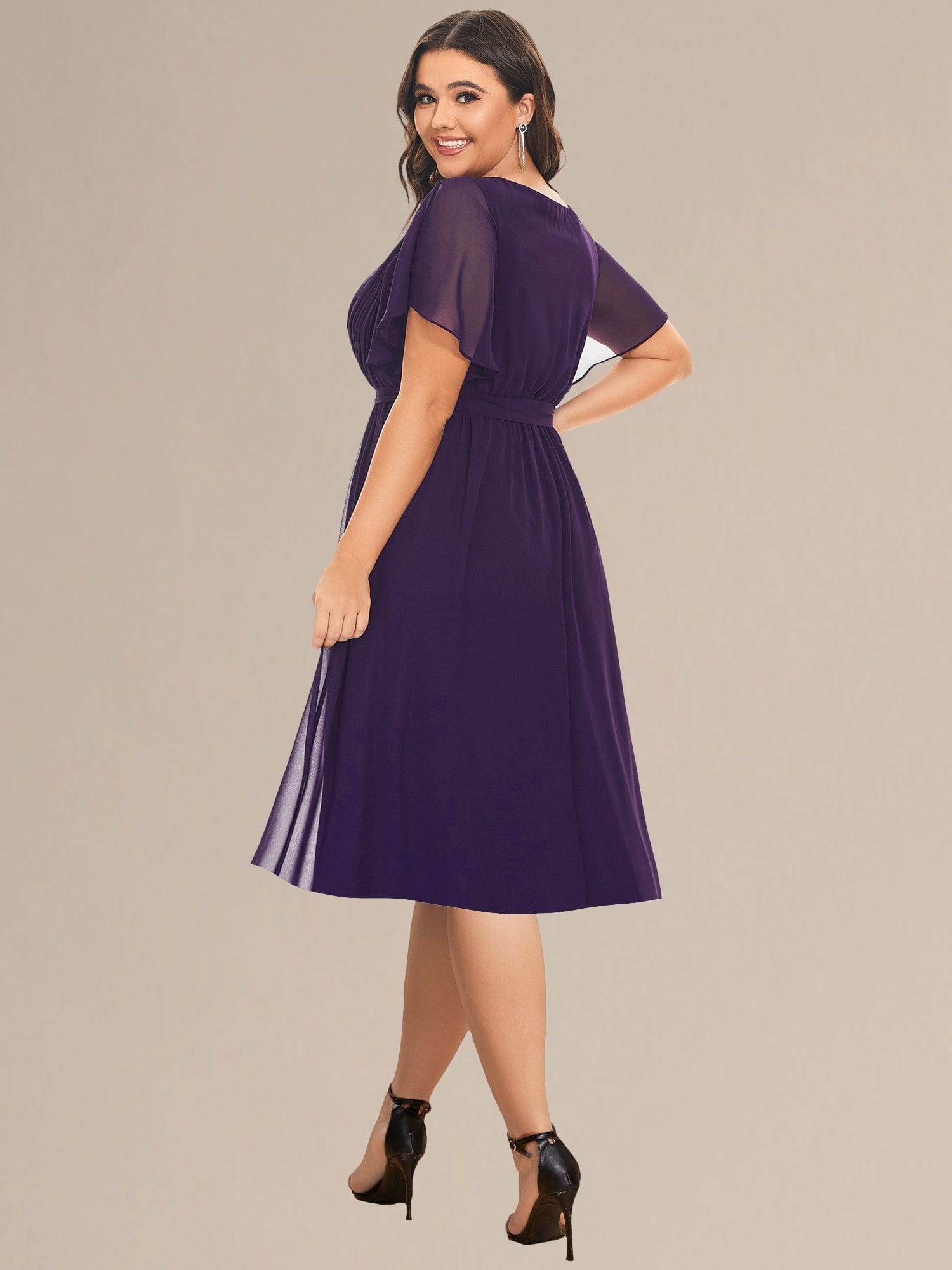 Plus Size Tie-Waist Bridesmaid Dresses #color_Dark Purple