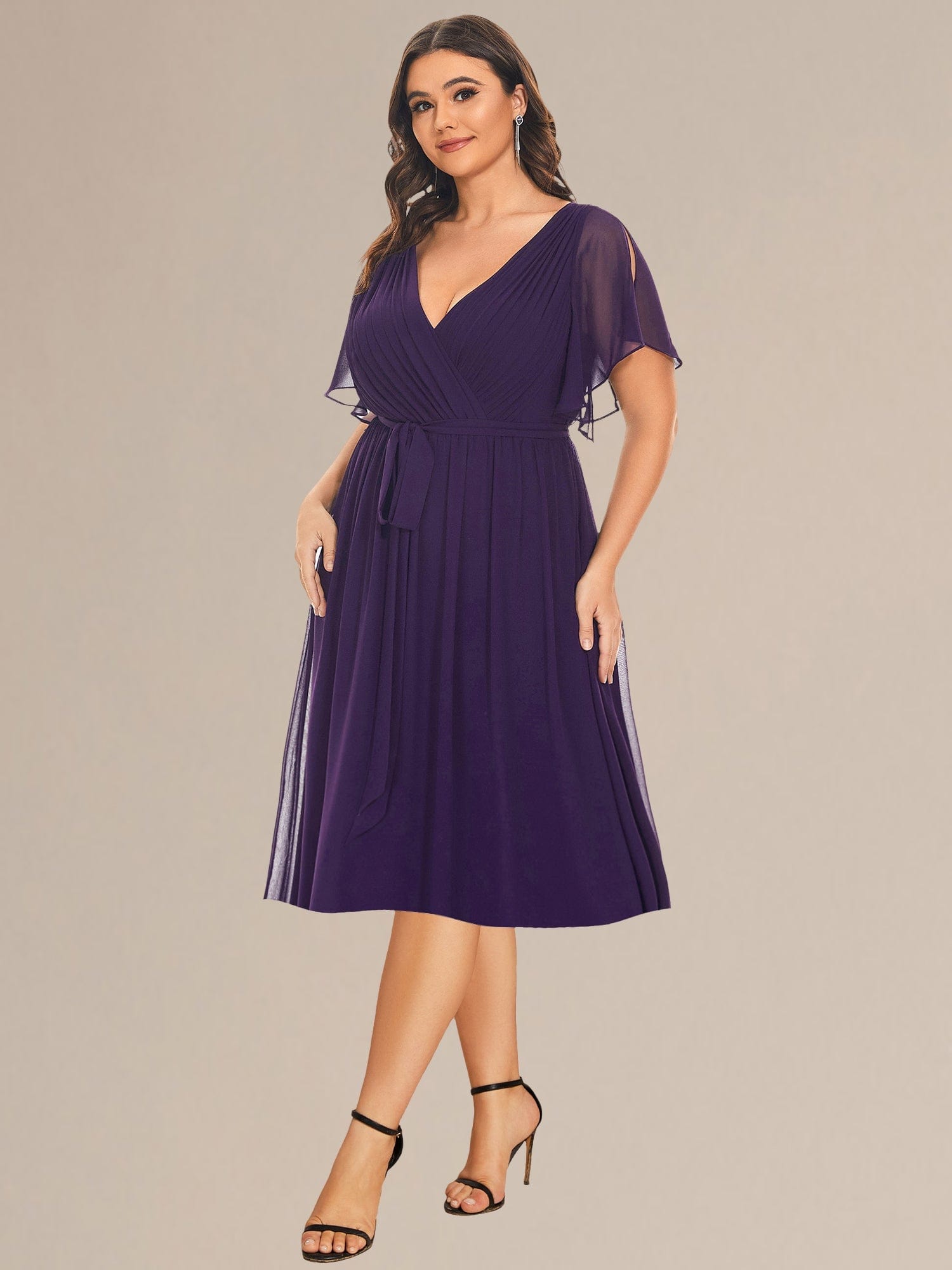 Plus Size Tie-Waist Bridesmaid Dresses #color_Dark Purple