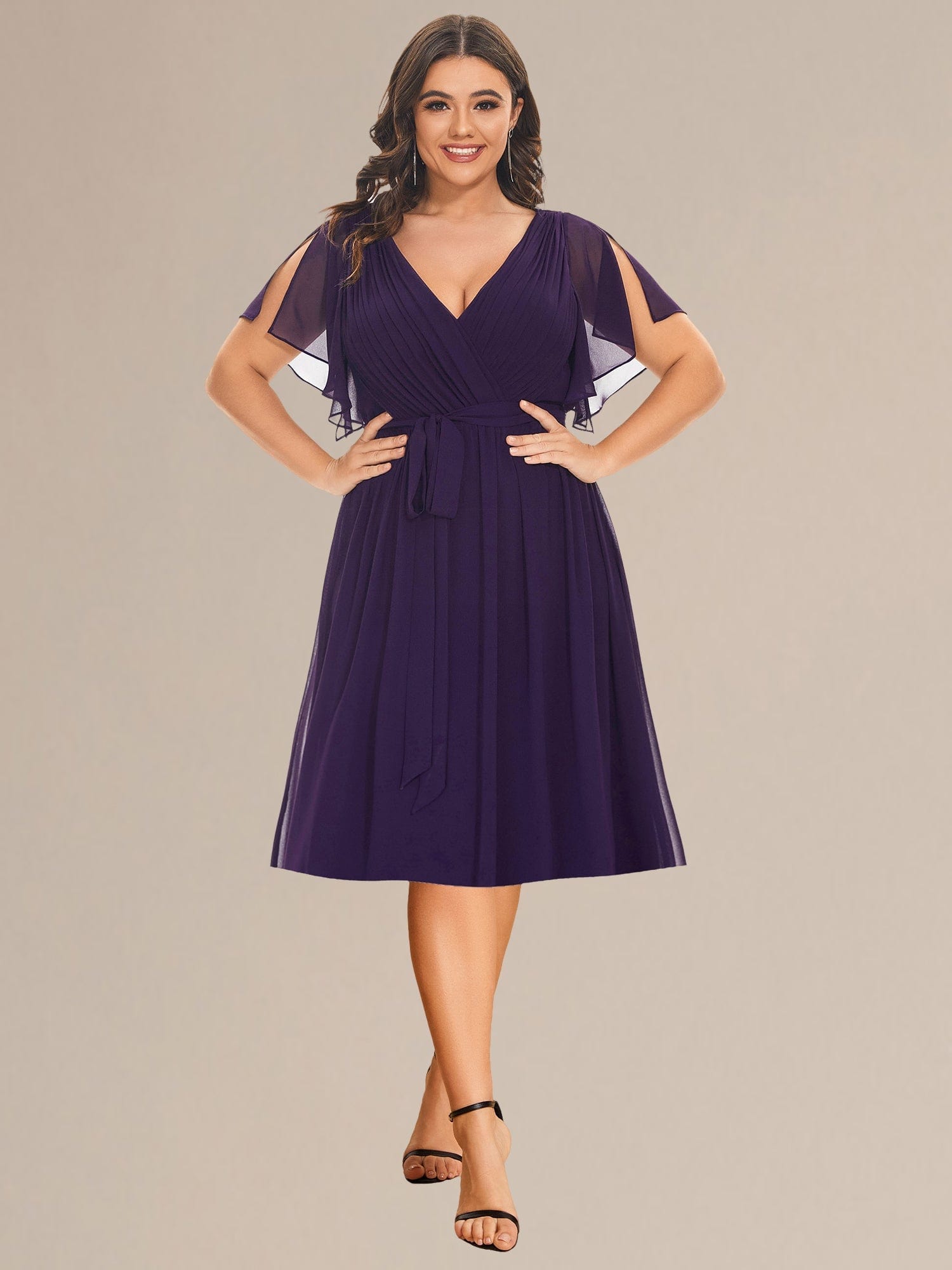 Plus Size Tie-Waist Bridesmaid Dresses #color_Dark Purple