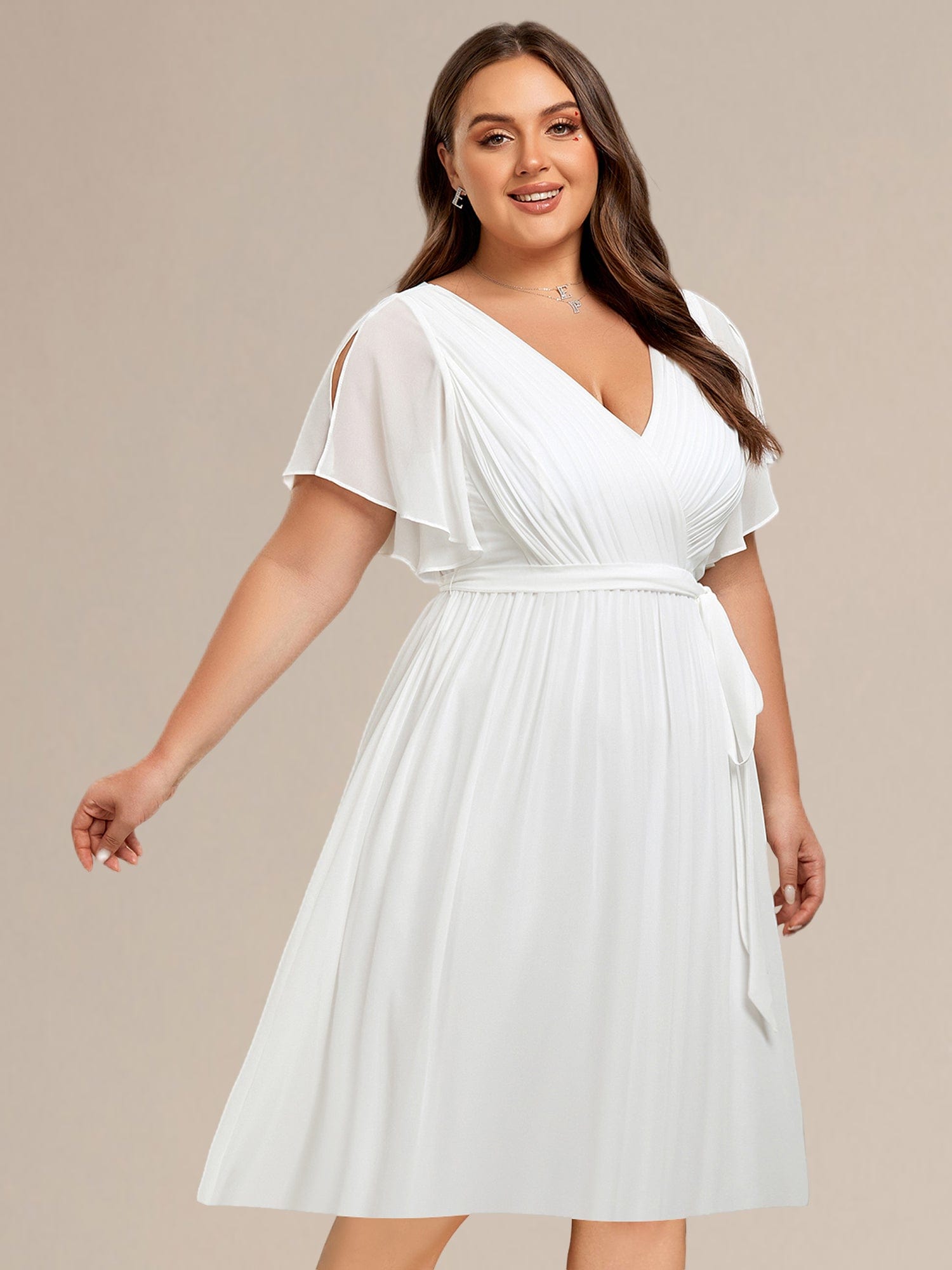 Plus Size Tie-Waist Bridesmaid Dresses #color_White