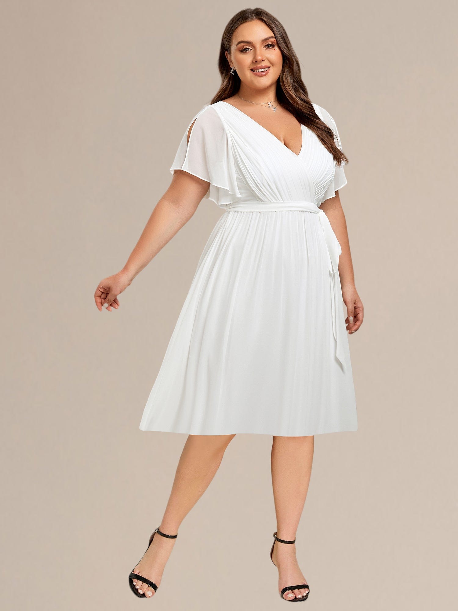 Plus Size Tie-Waist Bridesmaid Dresses #color_White