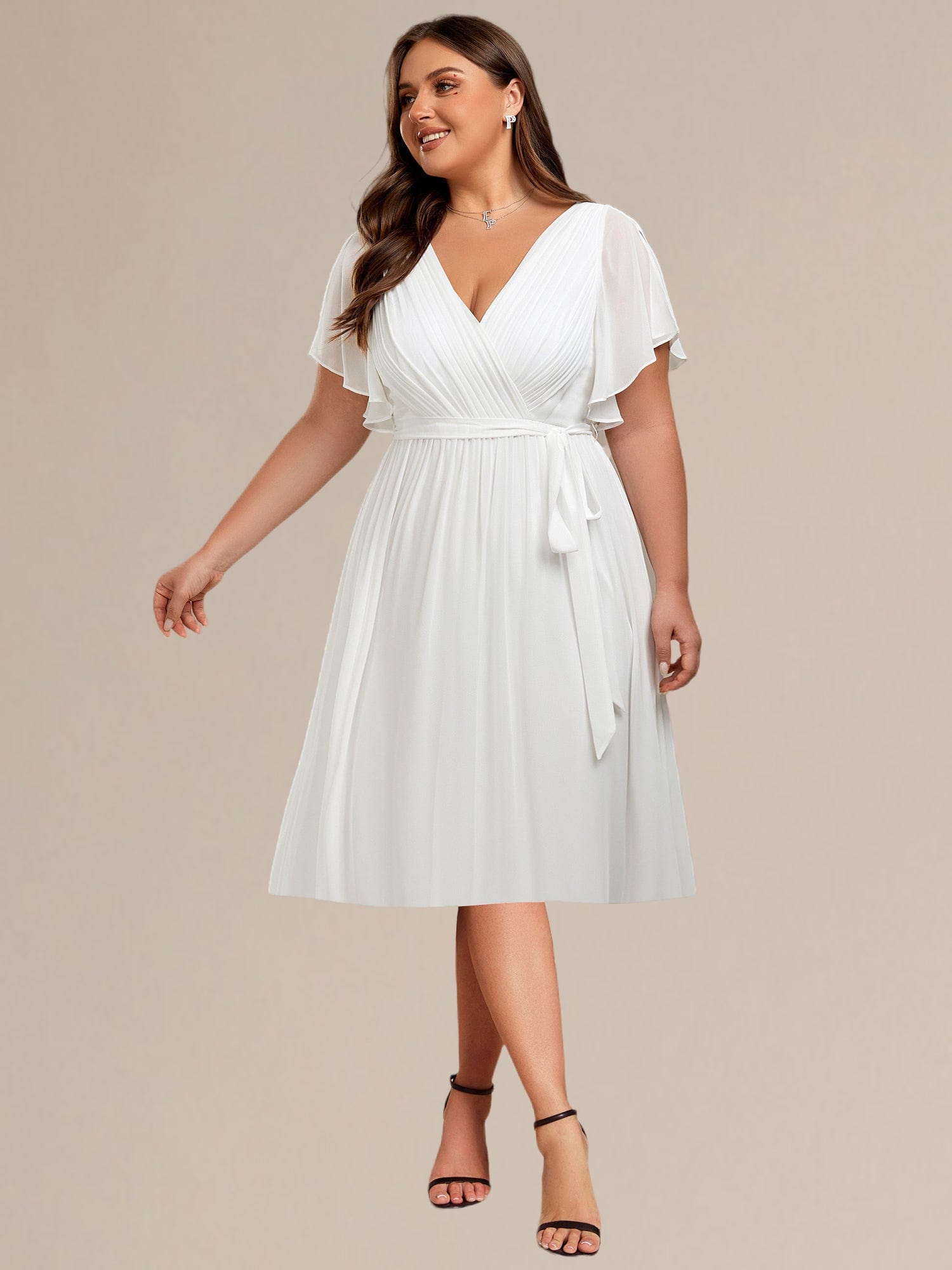 Plus Size Tie-Waist Bridesmaid Dresses #color_White