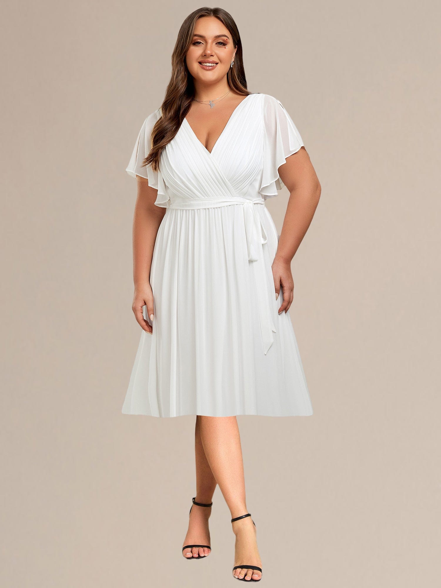 Plus Size Tie-Waist Bridesmaid Dresses #color_White