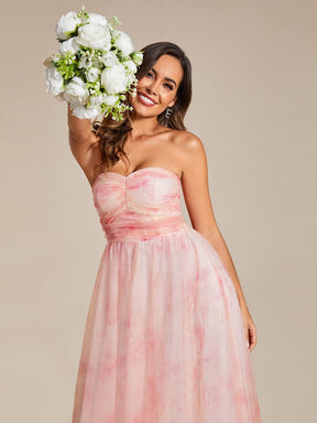 Floral Printed Empire Waist Strapless Formal Evening Dress with A-line