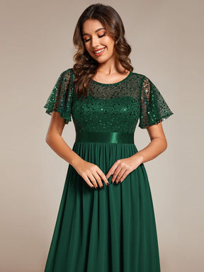Round-Neck Sequin High Waist Short-Sleeved Formal Evening Dress