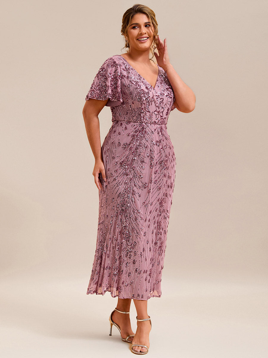 Plus Size Sequin Mermaid Formal Dress #color_Purple Orchid