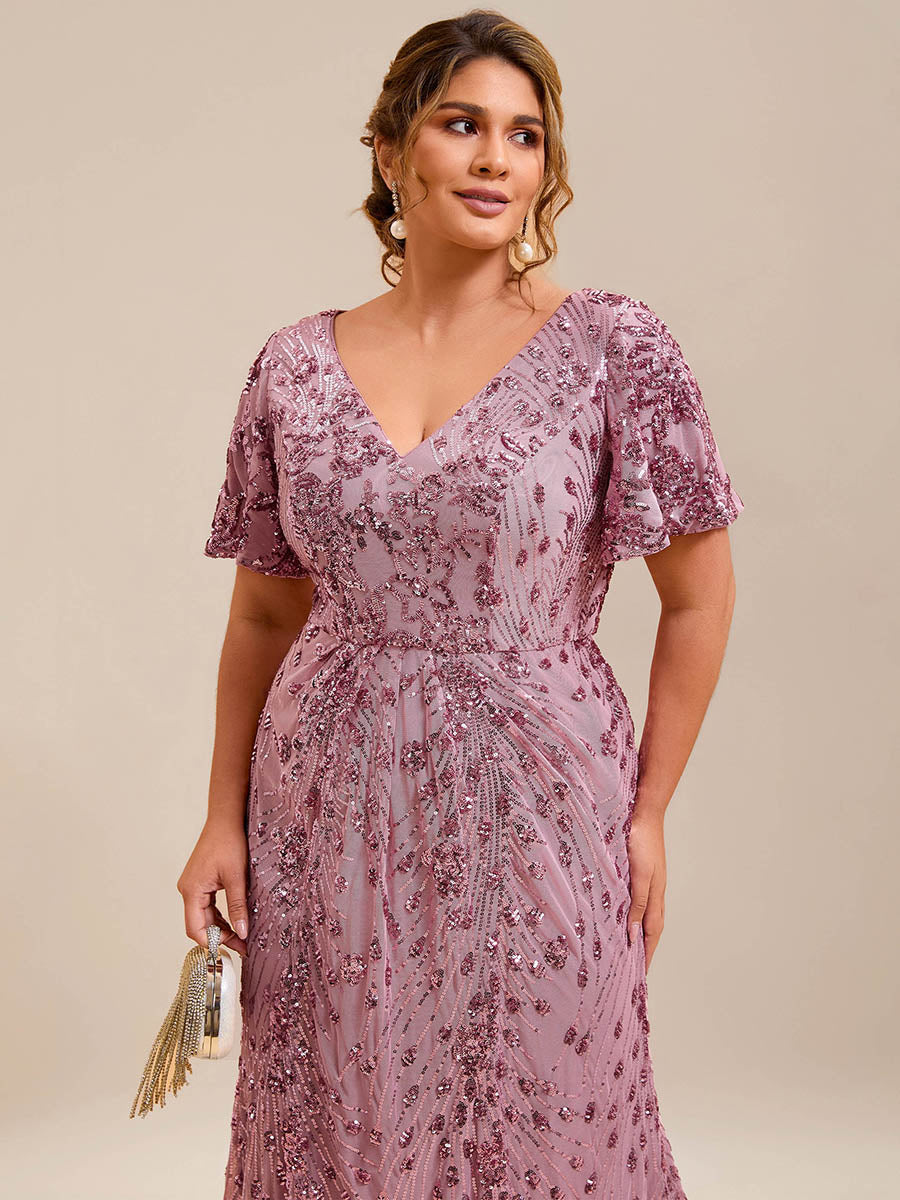 Plus Size Sequin Mermaid Formal Dress #color_Purple Orchid