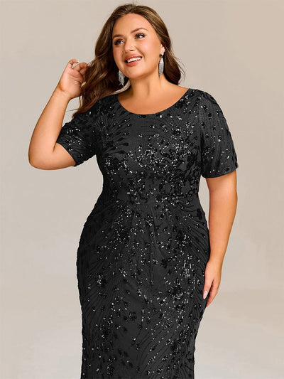 Plus Size Sequin Mermaid Mother of the Bride Dress #color_Black